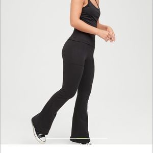 Aerie Black Foldover Flare Leggings